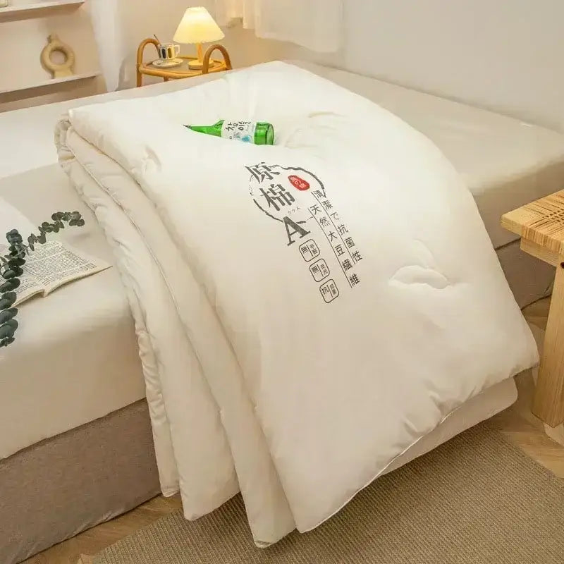 White cotton soya fibre filling embroidered duvet with soft plush texture and subtle stitching for bedroom comforter decorbites cotton soya