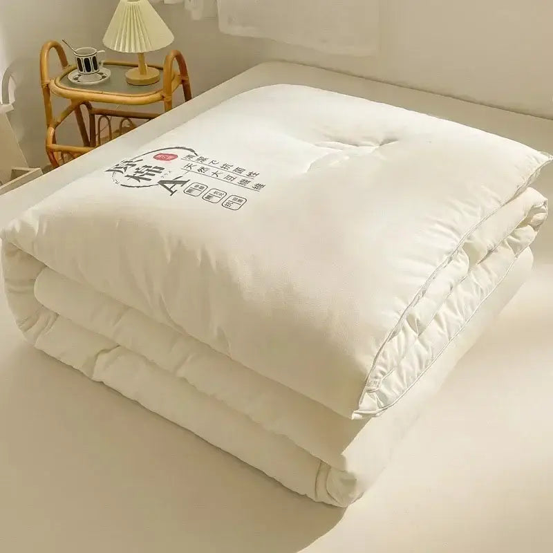 White cotton soya fibre filling embroidered duvet with soft plush texture and subtle stitching for bedroom comforter decorbites cotton soya