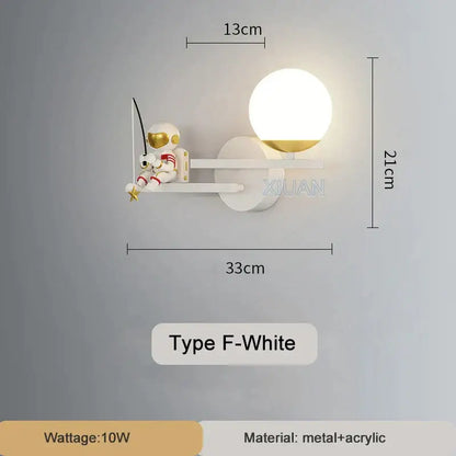 White and gold decorbites astronaut wall lamp with a spherical light fixture for bedroom starlight decor