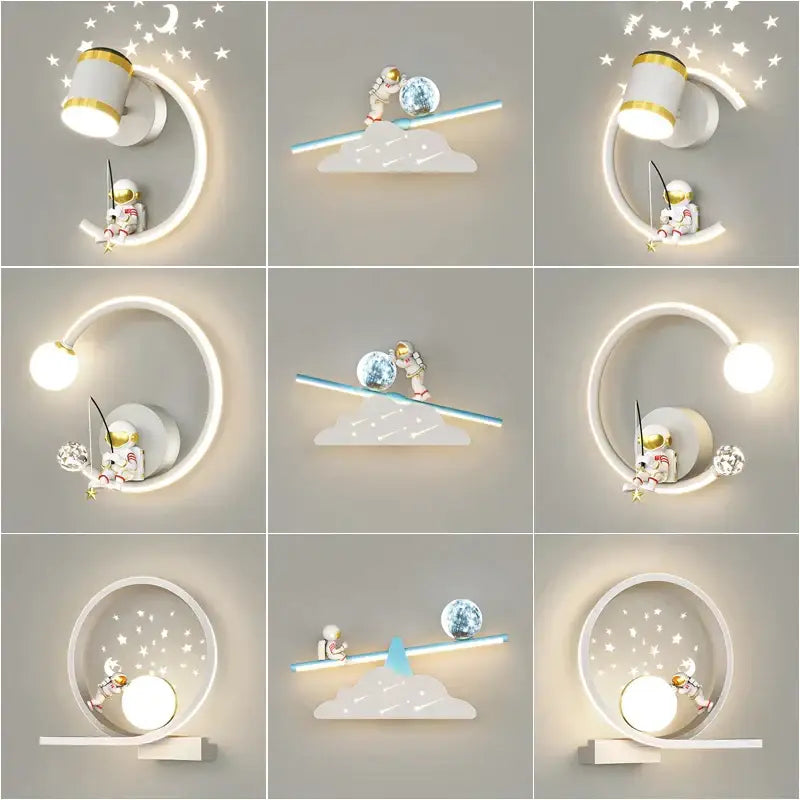 White crescent astronaut wall lamp with starlight design for bedroom decorbites astronaut wall lamp decor