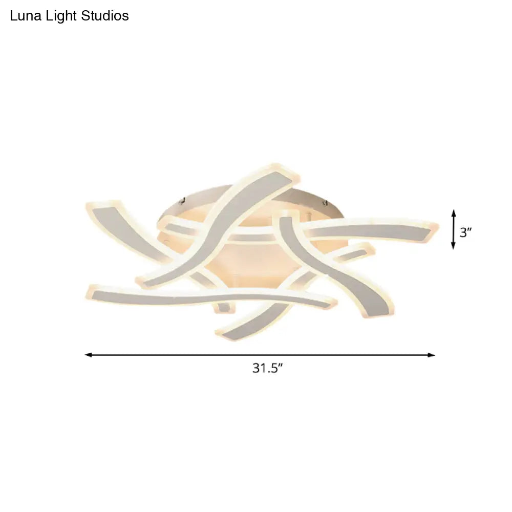 DecorBites™ DecorBites™ White Cross Wave Flush Mount LED Ceiling Light for Bedroom - Modernist Design and Warm White Ambiance