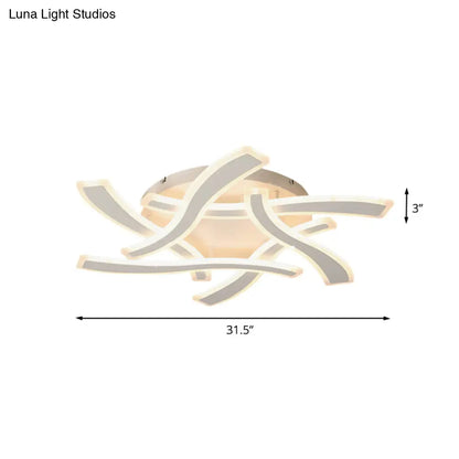 DecorBites™ DecorBites™ White Cross Wave Flush Mount LED Ceiling Light for Bedroom - Modernist Design and Warm White Ambiance