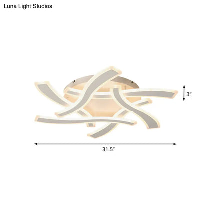 DecorBites™ DecorBites™ White Cross Wave Flush Mount LED Ceiling Light for Bedroom - Modernist Design and Warm White Ambiance