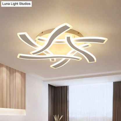 DecorBites™ DecorBites™ White Cross Wave Flush Mount LED Ceiling Light for Bedroom - Modernist Design and Warm White Ambiance