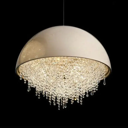 Cream-colored dome tassel iron chandelier with clear crystal droplets for luxury living room decorbites crystal tassel lamp