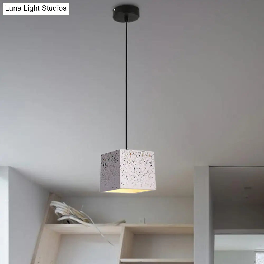 White Cube Pendant Light - Modern Nordic Terrazzo Ceiling Lamp for Restaurants