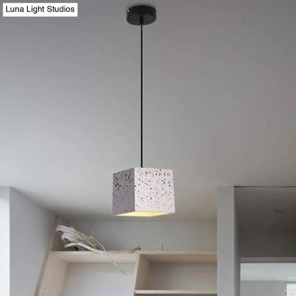 White Cube Pendant Light - Modern Nordic Terrazzo Ceiling Lamp for Restaurants