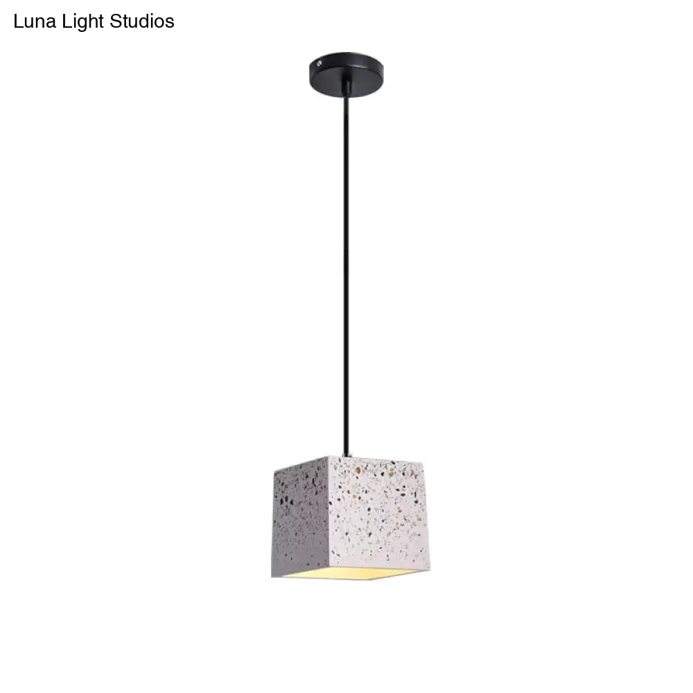 White Cube Pendant Light - Modern Nordic Terrazzo Ceiling Lamp for Restaurants