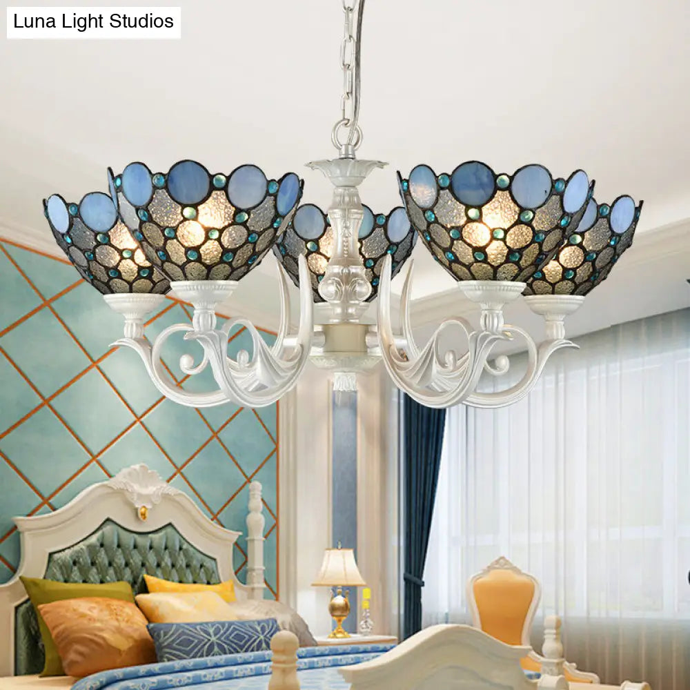 White Cut Glass Bowl Chandelier Kit - 3/5 Lights for Bedroom Lighting by Tiffany
