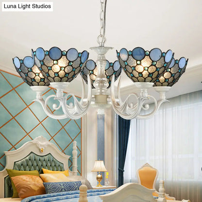 White Cut Glass Bowl Chandelier Kit - 3/5 Lights for Bedroom Lighting by Tiffany