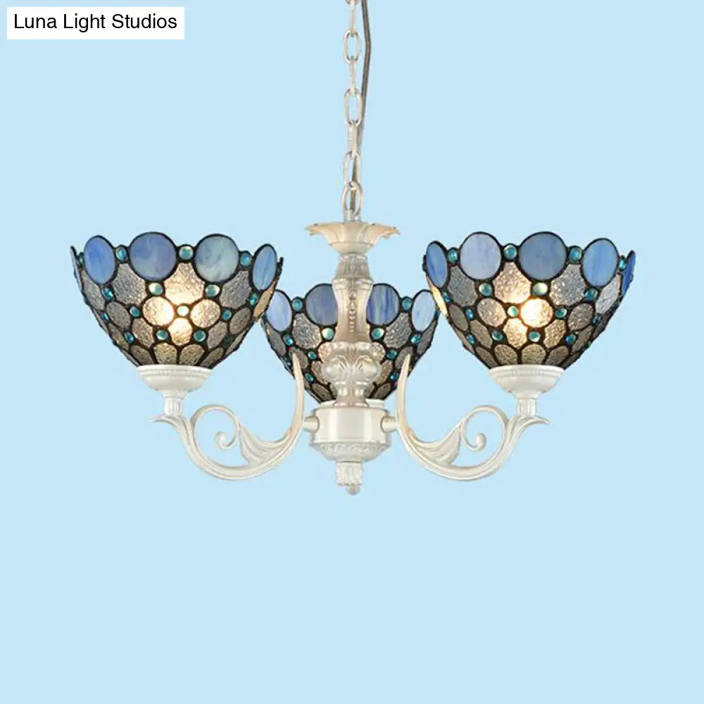 White Cut Glass Bowl Chandelier Kit - 3/5 Lights for Bedroom Lighting by Tiffany