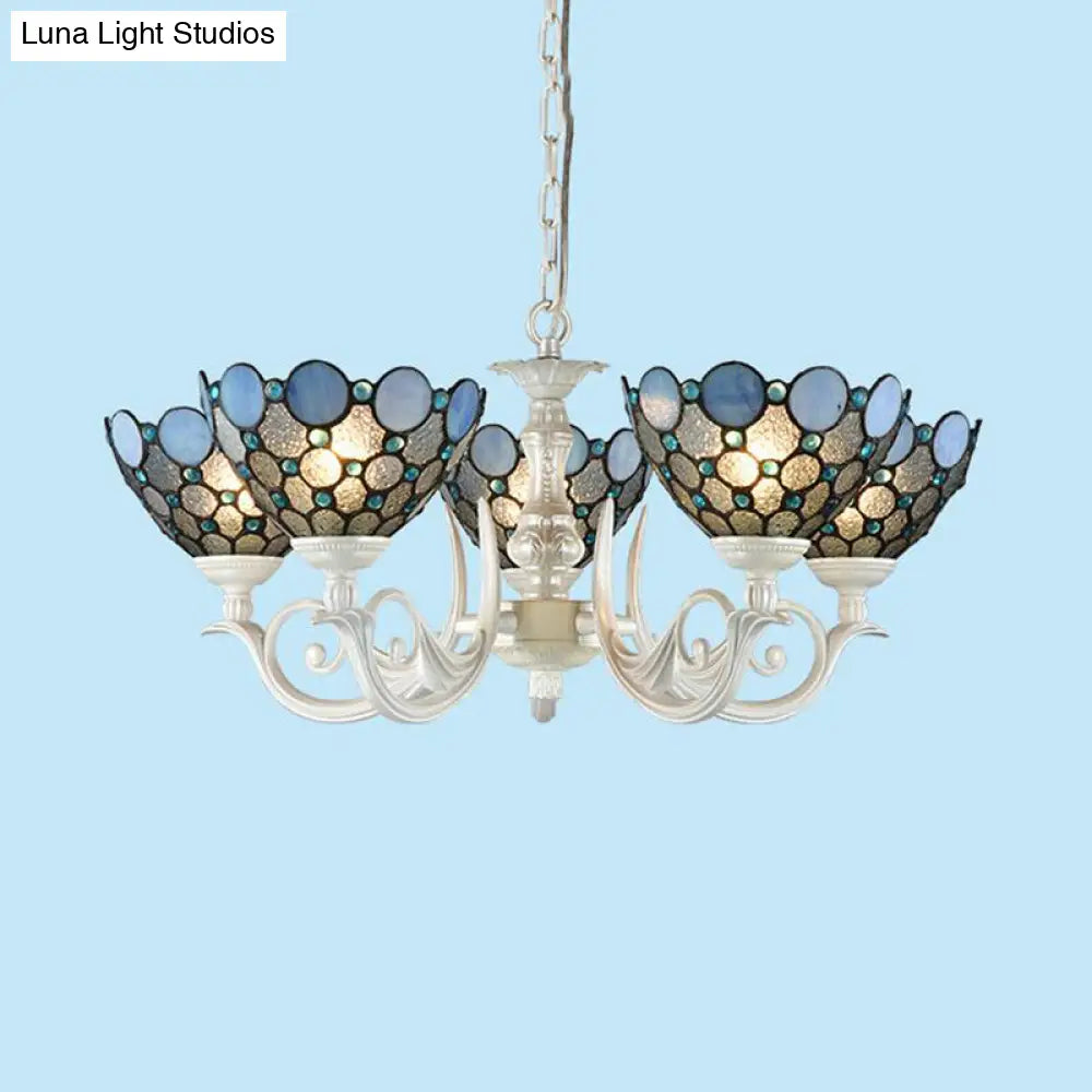 White Cut Glass Bowl Chandelier Kit - 3/5 Lights for Bedroom Lighting by Tiffany