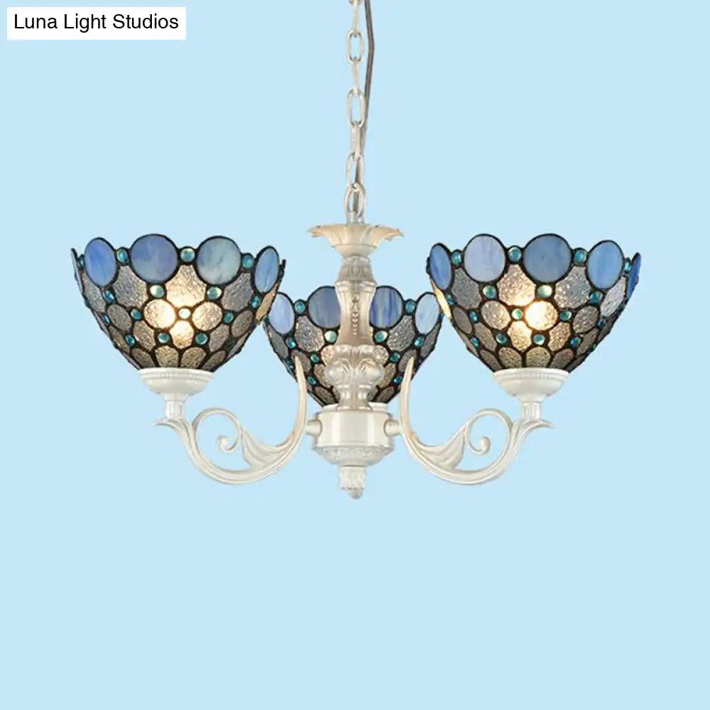 White Cut Glass Bowl Chandelier Kit - 3/5 Lights for Bedroom Lighting by Tiffany