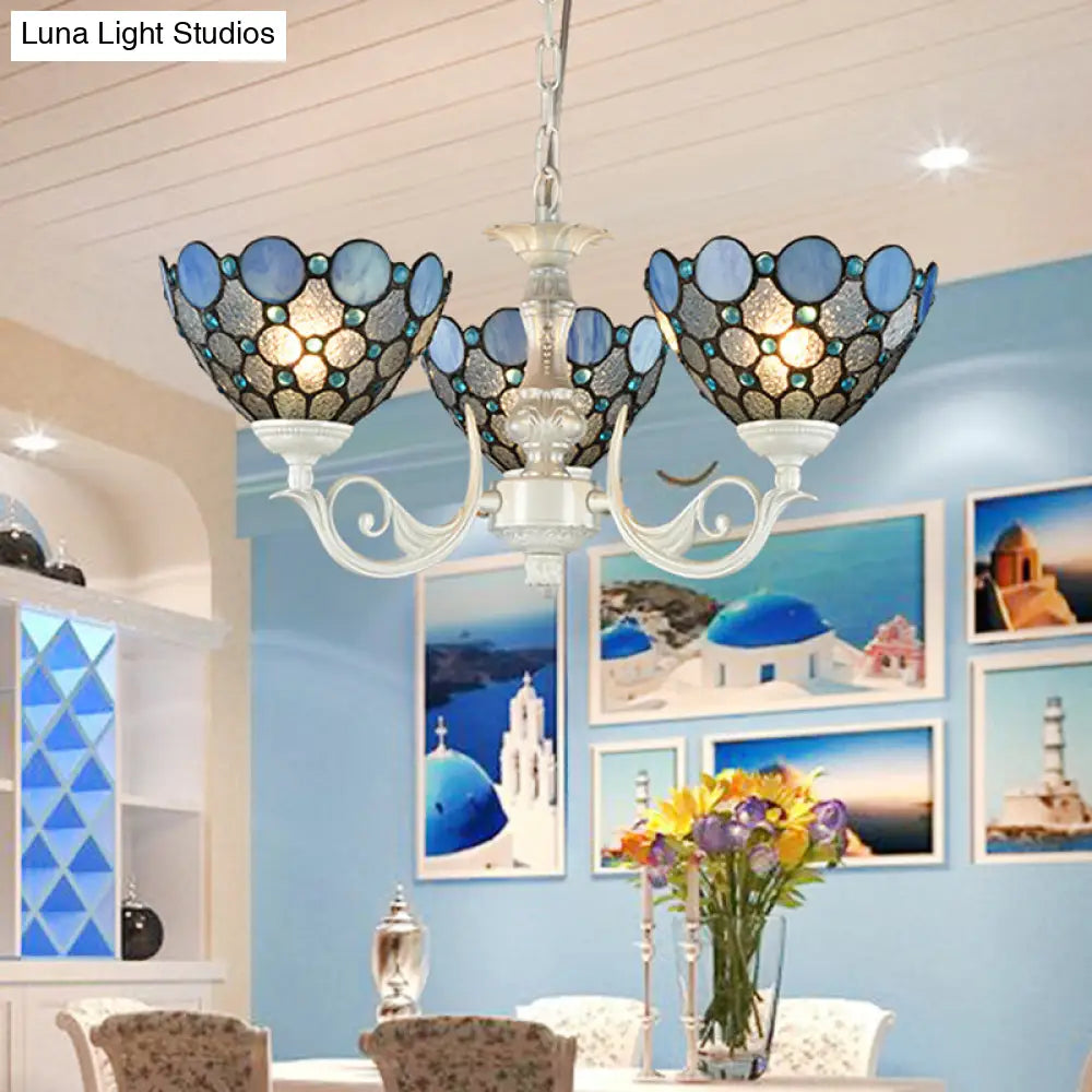 White Cut Glass Bowl Chandelier Kit - 3/5 Lights for Bedroom Lighting by Tiffany