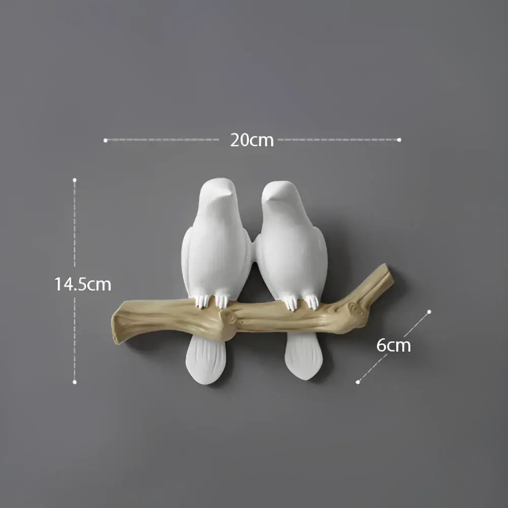 White ceramic decorbites bird resin wall decor with two stylized doves on a wood branch bird resin hanger
