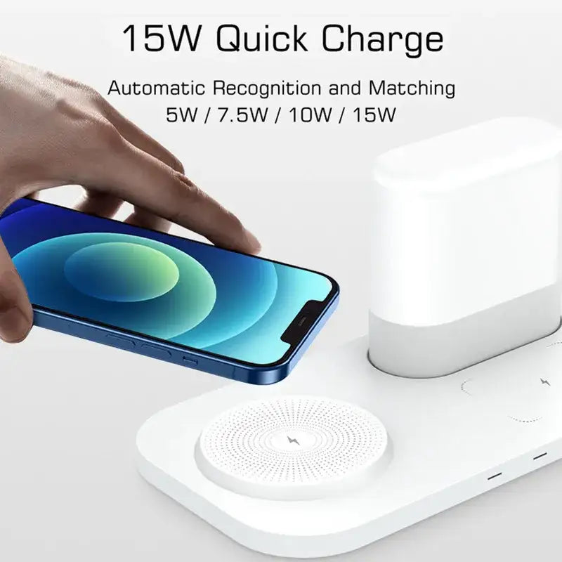 White decorbites led wireless night light bedroom lamp with 15w white wireless charging pad and automatic power matching