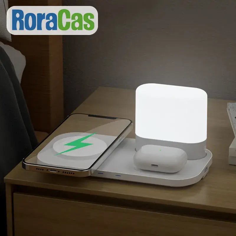 White roracas decorbites led wireless charging night light with multiple slots for bedroom use