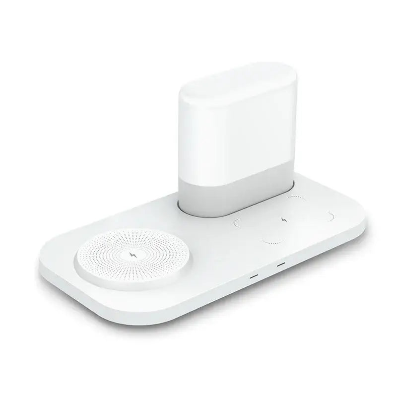 White decorbites led wireless charging night light with minimalist wireless charging stand lamp and circular speaker design