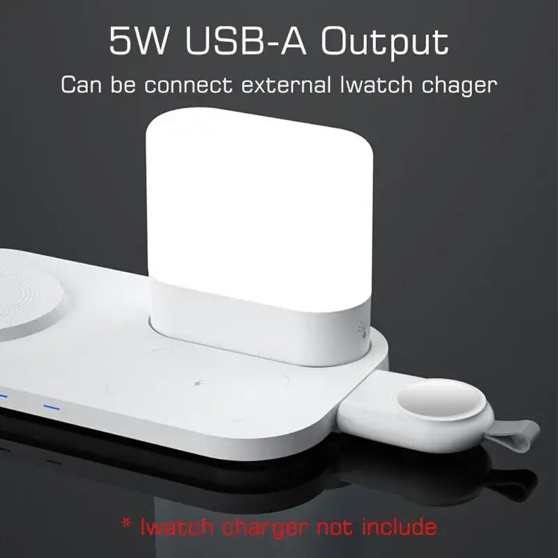 White decorbites led wireless charging night light lamp with multi-device wireless charging pad and 5w usb-a output