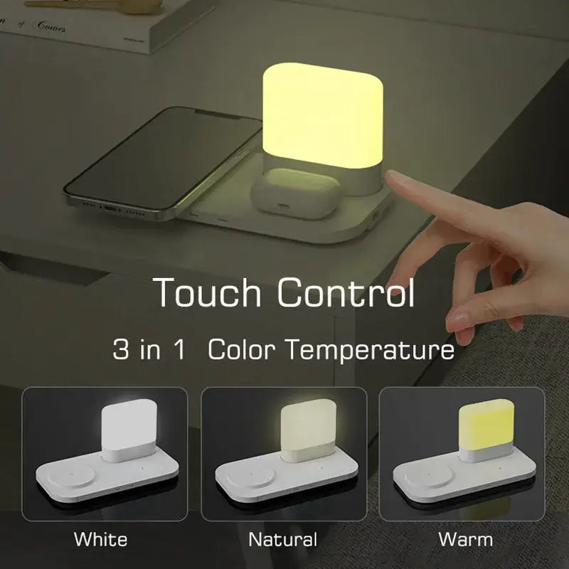 White decorbites led wireless night light with sleek rectangular design touch control and three color temperature settings