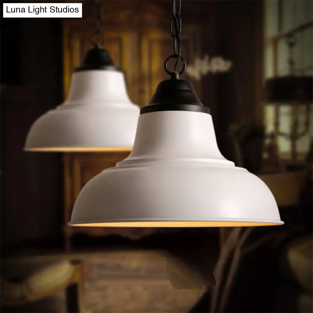 White Dome Pendant Light with Metallic 1-Head and Chain for Dining Table