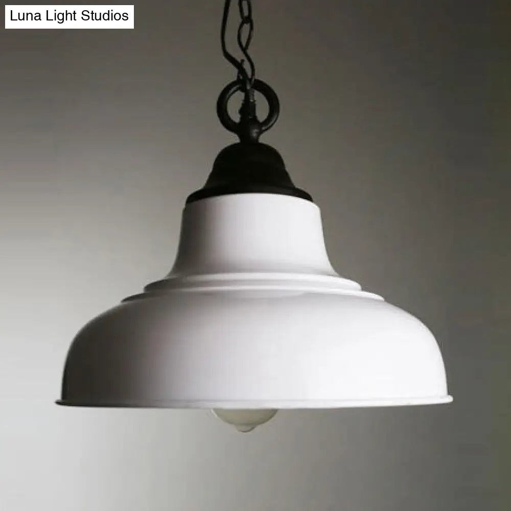 White Dome Pendant Light with Metallic 1-Head and Chain for Dining Table