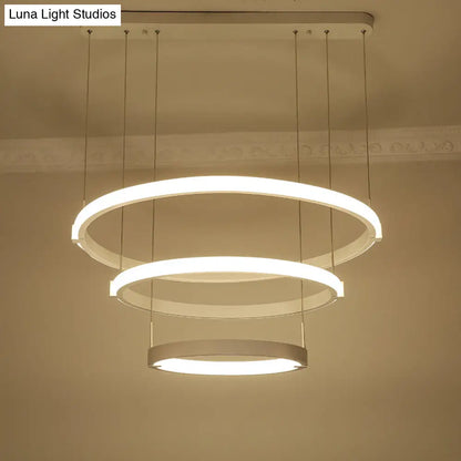 Lámpara de techo colgante de doble anillo blanca con luz LED - Estilo sencillo, luz cálida/blanca