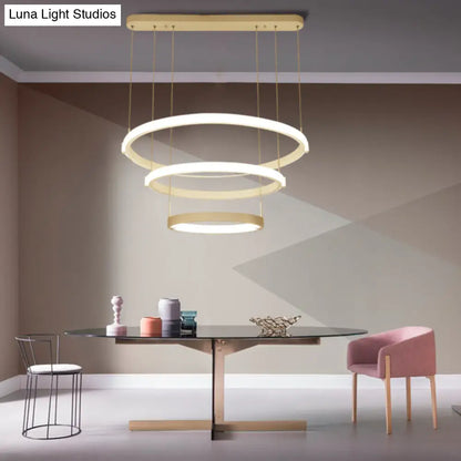 Lámpara de techo colgante de doble anillo blanca con luz LED - Estilo sencillo, luz cálida/blanca