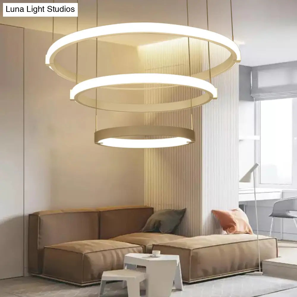 Lámpara de techo colgante de doble anillo blanca con luz LED - Estilo sencillo, luz cálida/blanca