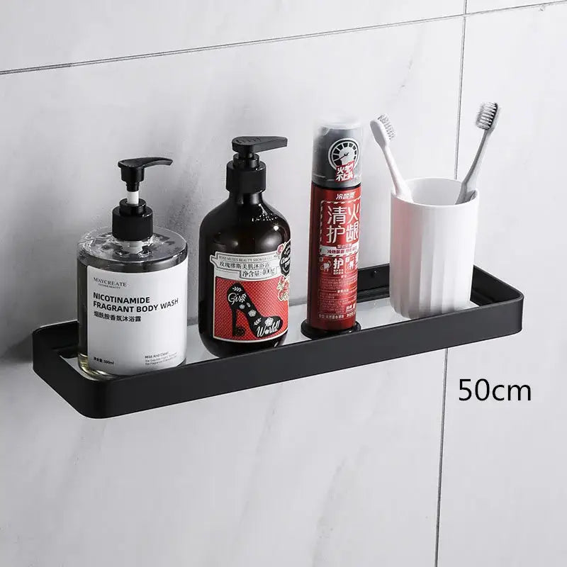 Black metal corner shelf with sleek modern design 50cm length ideal for glass corner shelf and kitchen storage