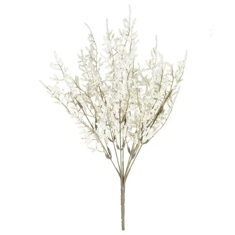 A delicate white breath lavender bouquet crafted from synthetic material in a paper box vase for living room decor