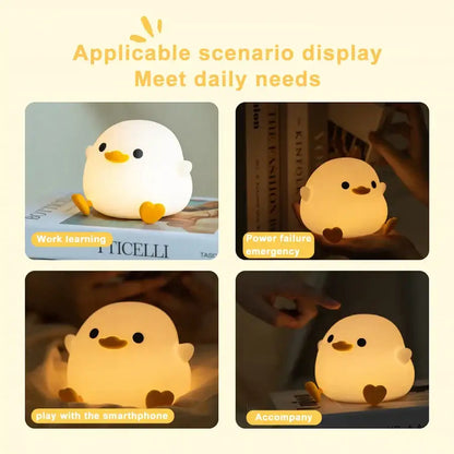 White duck silicone night light with yellow beak and feet designed for cozy ambiance by decorbites duck silicone night