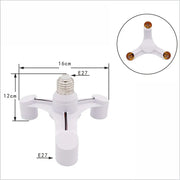 White plastic e27 lamp holder 3-way converter pack with gold-colored socket ends for living room lighting
