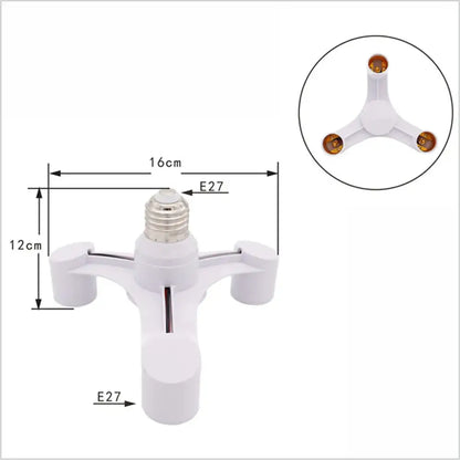 White plastic e27 lamp holder 3-way converter pack with gold-colored socket ends for living room lighting