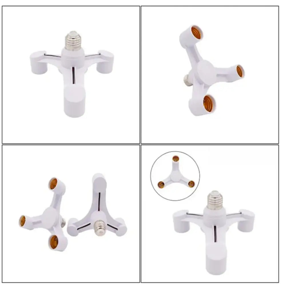 White plastic e27 lamp holder 3-way converter pack with brass threaded sockets for living room lighting