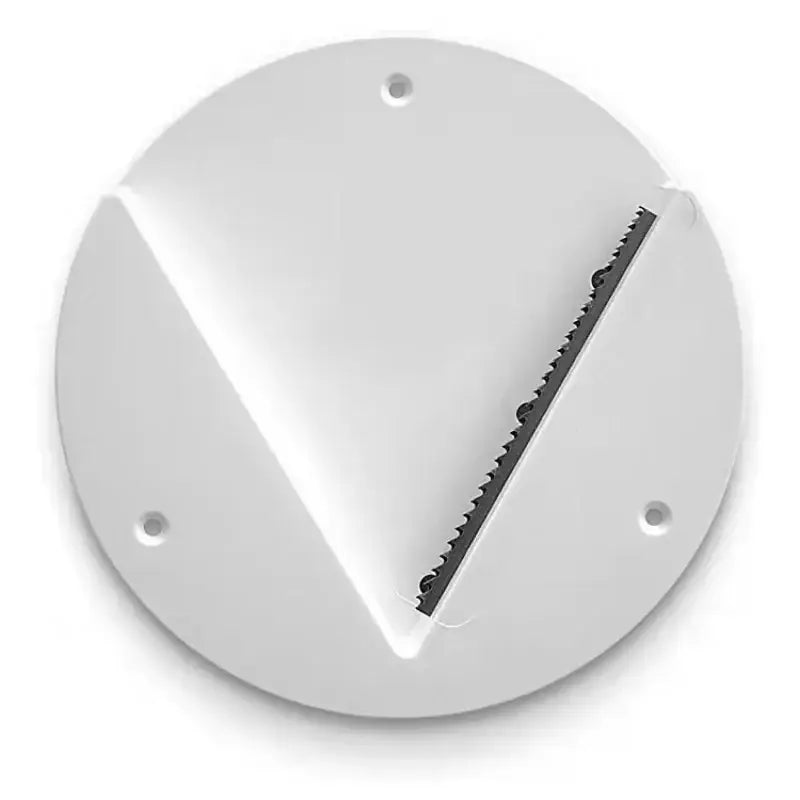 White easy twist jar opener with black serrated blade and four mounting holes for adhesive wall installation