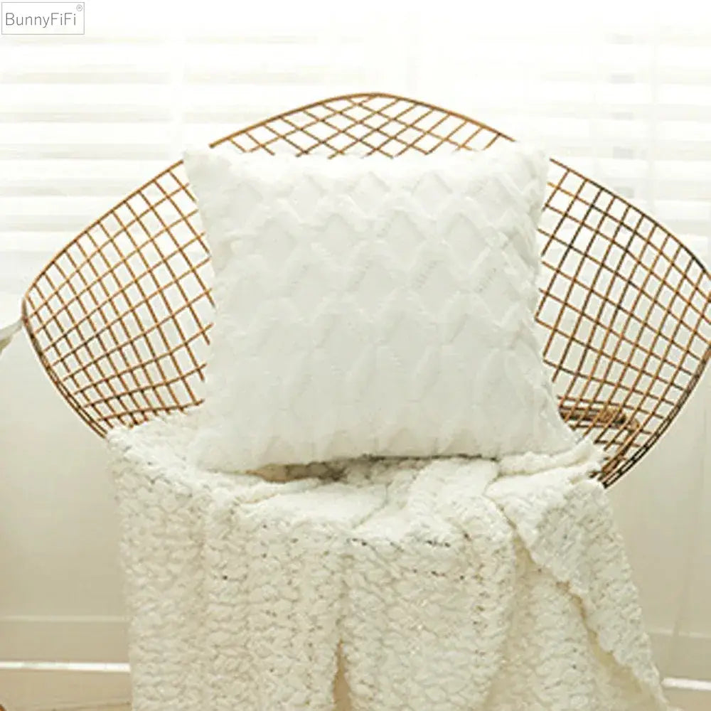 White embroidered diamond cushion cover featuring a textured quilted design for living room decor