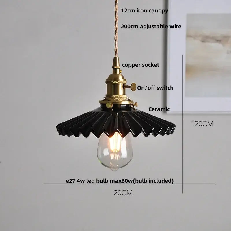 Black ceramic pendant light with brass socket and copper switch featuring decorbites ceramic knob switch and edison bulb