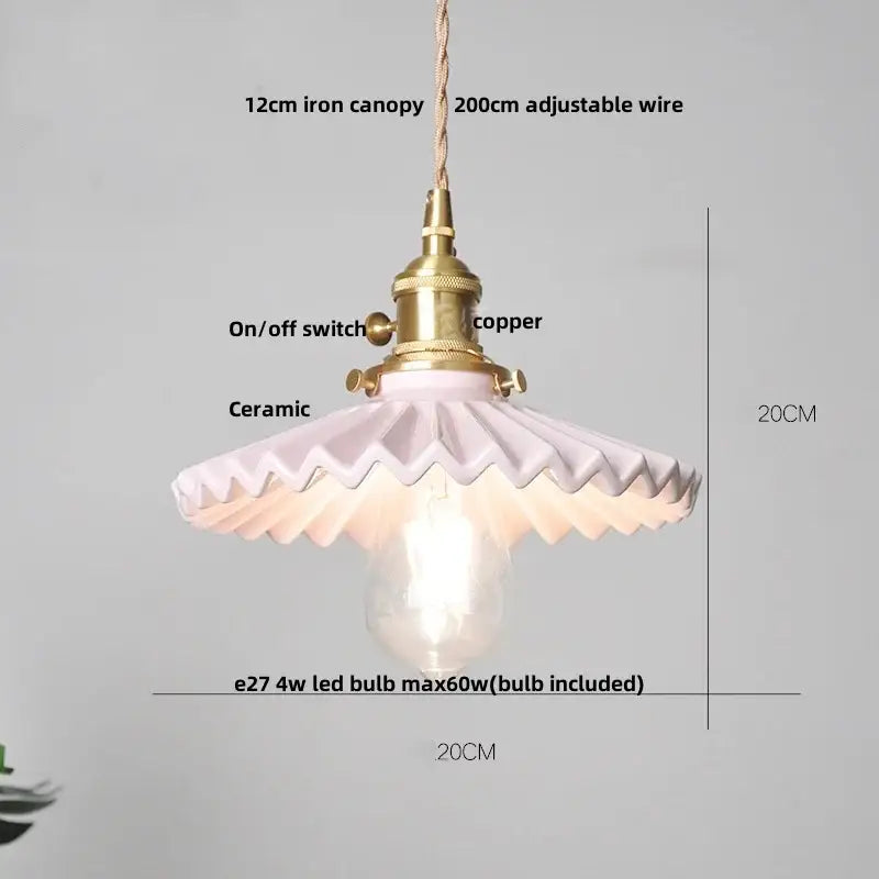 White enamel pendant light with delicate pink ceramic knob switch and brass-finished copper switch for kitchen decorbites decor