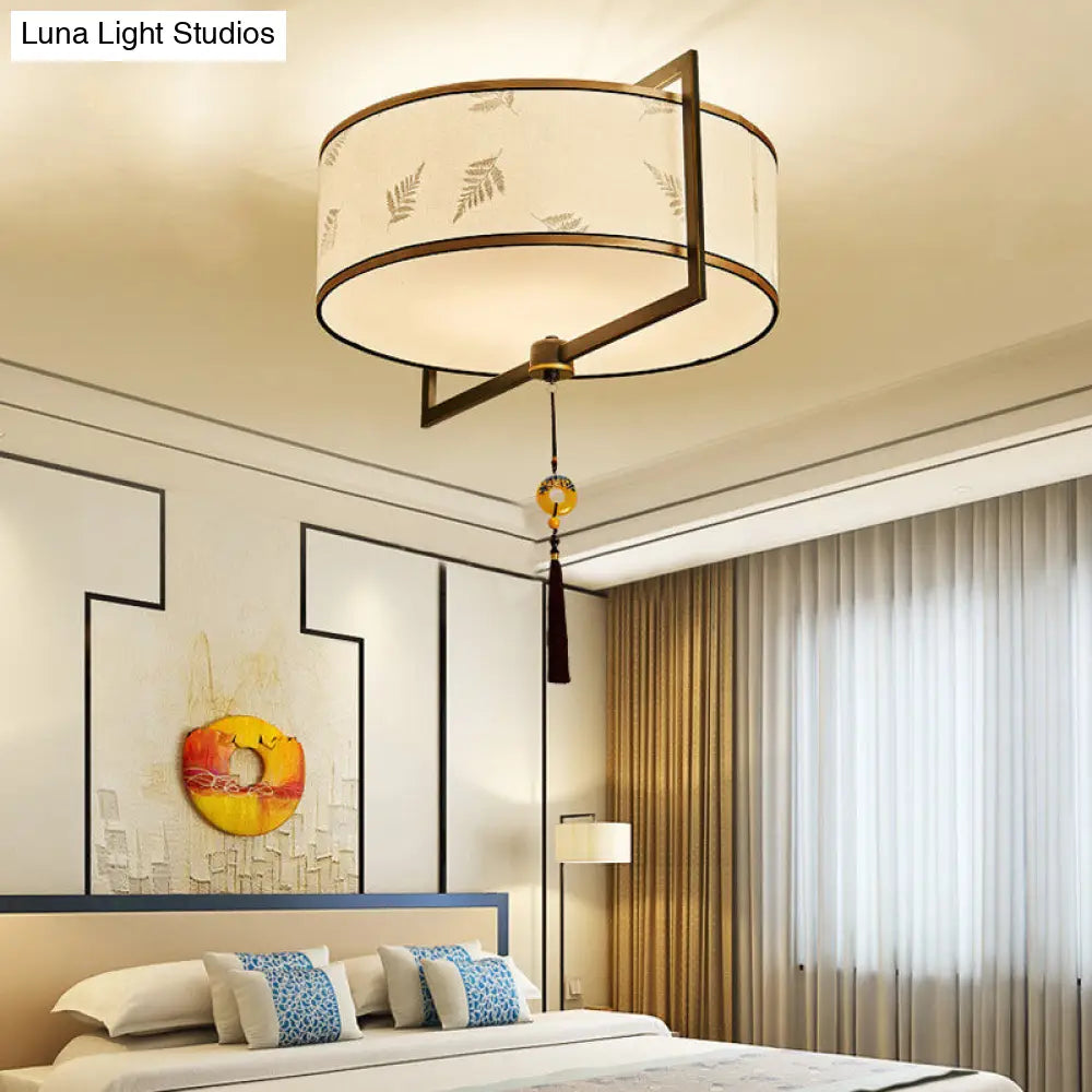 DecorBites™ DecorBites™ White Fabric Ceiling Mounted Drum Fixture - 5-Light Classic Style Flush Mount Lighting (19.5"/23.5" Width)