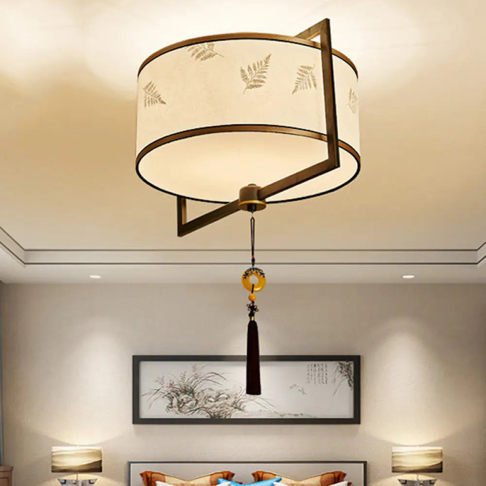 DecorBites™ DecorBites™ White Fabric Ceiling Mounted Drum Fixture - 5-Light Classic Style Flush Mount Lighting (19.5"/23.5" Width)