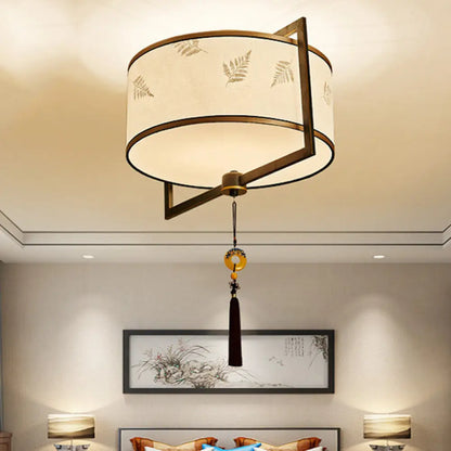 DecorBites™ DecorBites™ White Fabric Ceiling Mounted Drum Fixture - 5-Light Classic Style Flush Mount Lighting (19.5"/23.5" Width)