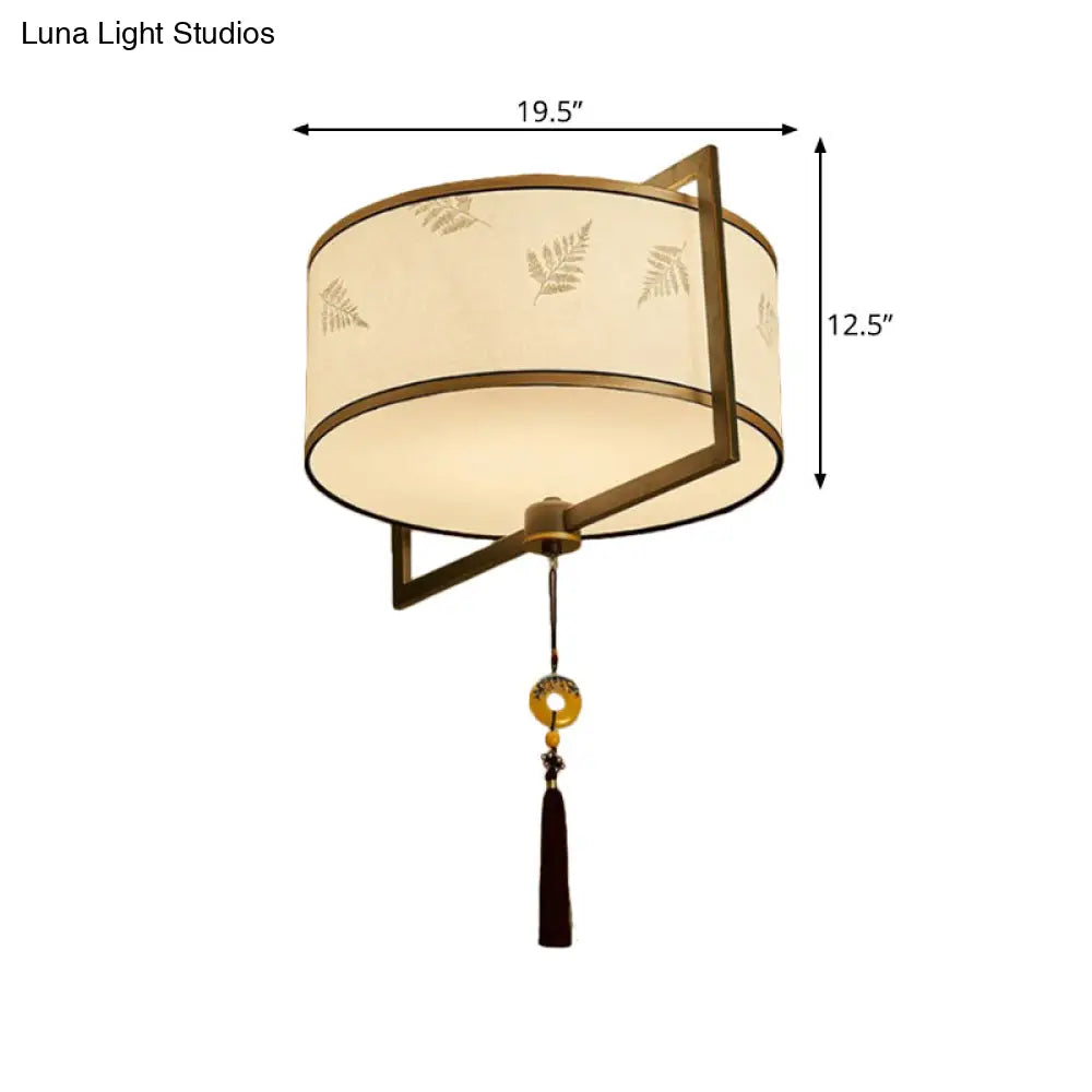 DecorBites™ DecorBites™ White Fabric Ceiling Mounted Drum Fixture - 5-Light Classic Style Flush Mount Lighting (19.5"/23.5" Width)