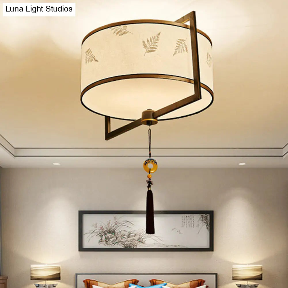 DecorBites™ DecorBites™ White Fabric Ceiling Mounted Drum Fixture - 5-Light Classic Style Flush Mount Lighting (19.5"/23.5" Width)