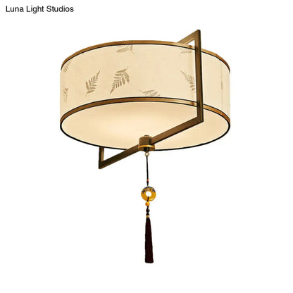 DecorBites™ DecorBites™ White Fabric Ceiling Mounted Drum Fixture - 5-Light Classic Style Flush Mount Lighting (19.5"/23.5" Width)