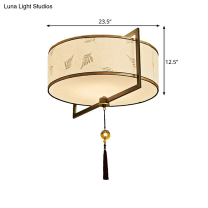 DecorBites™ DecorBites™ White Fabric Ceiling Mounted Drum Fixture - 5-Light Classic Style Flush Mount Lighting (19.5"/23.5" Width)