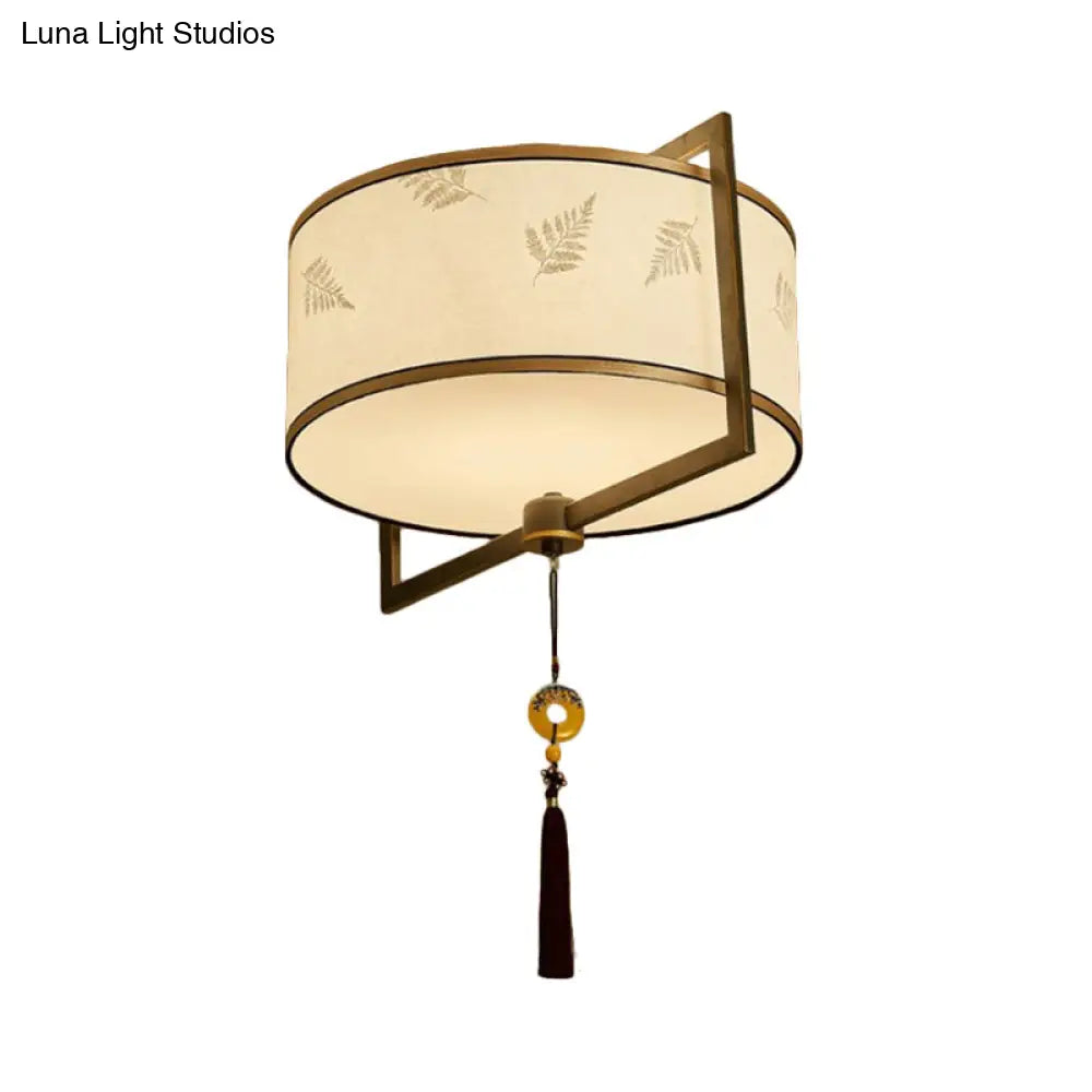 DecorBites™ DecorBites™ White Fabric Ceiling Mounted Drum Fixture - 5-Light Classic Style Flush Mount Lighting (19.5"/23.5" Width)