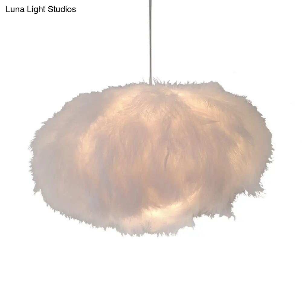 White Feather Cloud Pendant Lamp with Modern Fabric Shade