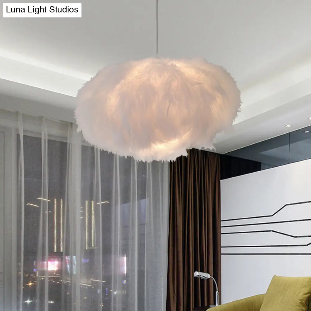 White Feather Cloud Pendant Lamp with Modern Fabric Shade