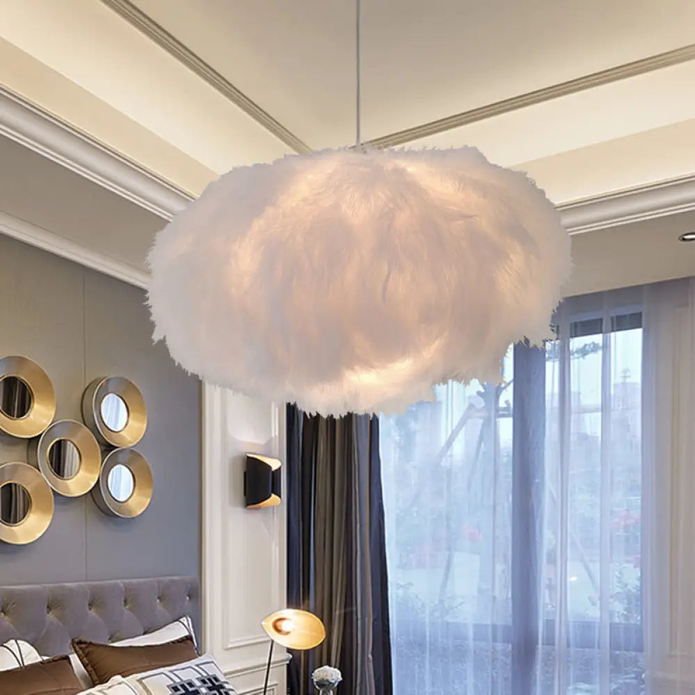 White Feather Cloud Pendant Lamp with Modern Fabric Shade